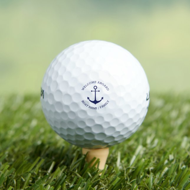 Custom Boat name Welcome Aboard nautical anchor Golf Balls (Insitu Tee)