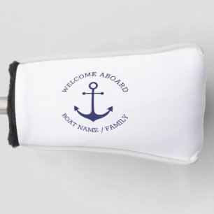 Custom Boat name Welcome Aboard nautical anchor Golf Head Cover