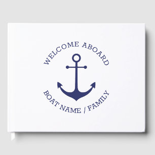 Custom Boat name Welcome Aboard nautical anchor Guest Book