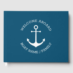 Custom Boat name Welcome Aboard nautical anchor Guest Book