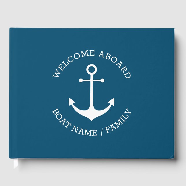 Custom Boat name Welcome Aboard nautical anchor Guest Book (Front)