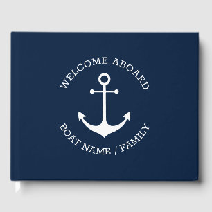 Custom Boat name Welcome Aboard nautical anchor Guest Book
