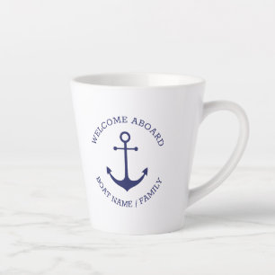 Custom Boat name Welcome Aboard nautical anchor Latte Mug