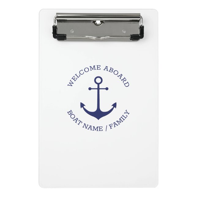 Custom Boat name Welcome Aboard nautical anchor Mini Clipboard (Front)