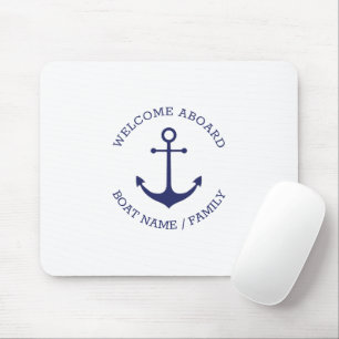 Custom Boat name Welcome Aboard nautical anchor Mouse Mat