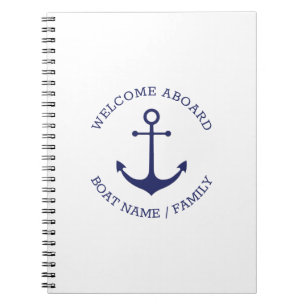 Custom Boat name Welcome Aboard nautical anchor Notebook