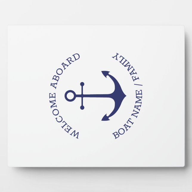 Custom Boat name Welcome Aboard nautical anchor Plaque (Front)