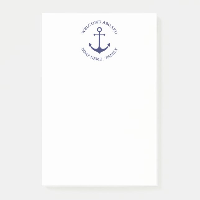 Custom Boat name Welcome Aboard nautical anchor Post-it Notes (Front)