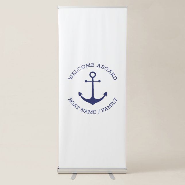 Custom Boat name Welcome Aboard nautical anchor Retractable Banner (Front)