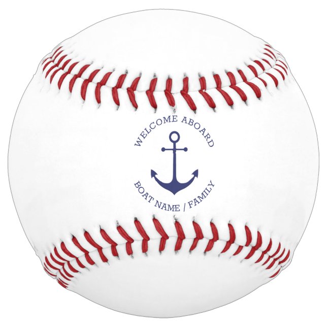 Custom Boat name Welcome Aboard nautical anchor Softball (Front)