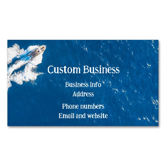 Custom Boat Ocean Sea Lake Water Magnetic Business Card (Front)