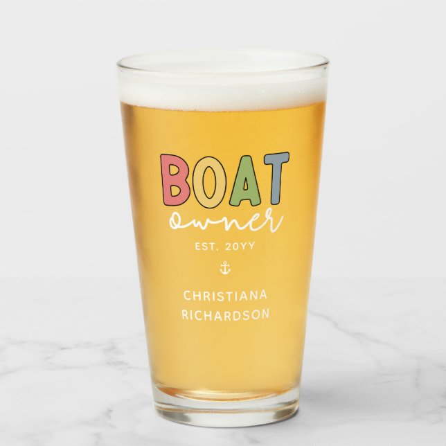 Custom Boat Owner established New Boat Owner Gift Glass (Front Filled)