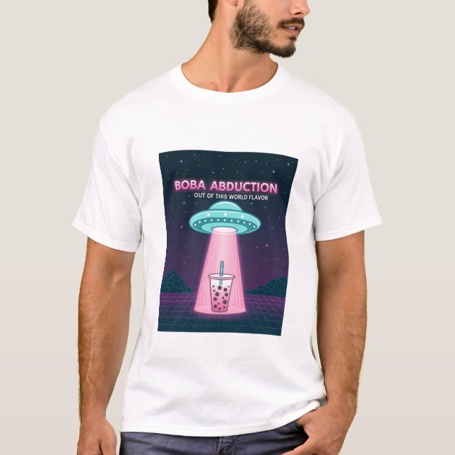 Custom Boba Tea UFO Design – Glow-in-the-Dark Alie T-Shirt (Front)