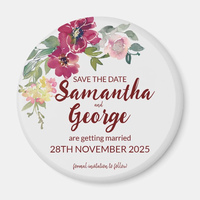 Custom Bohemian Floral Save the Date Magnets (Front)