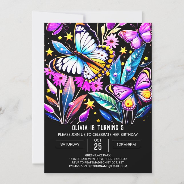 Custom Bohemian Vibrant Butterfly Birthday Invitation (Front)