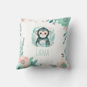 Custom Boho Baby Monkey Pillow Pastel Green