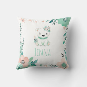 Custom Boho Baby Polar Bear Pillow Pastel Green