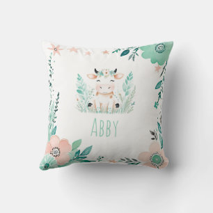 Custom Boho Cute Calf Pillow Pastel Green
