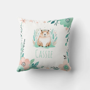 Custom Boho Cute Capybara Pillow Pastel Green