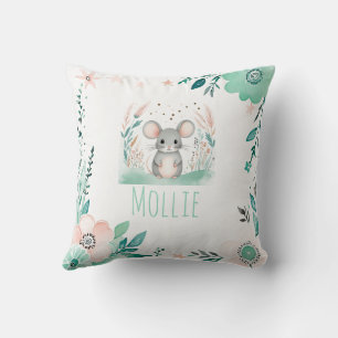 Custom Boho Cute Mouse Pillow Pastel Green