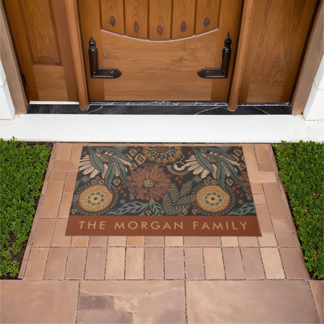 Custom Boho Dark Jungle Floral Geometrics Doormat (Outdoor)