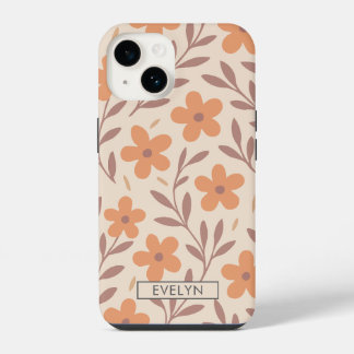 Custom Boho Floral Delicate Peach Cream Cute Name iPhone 14 Case