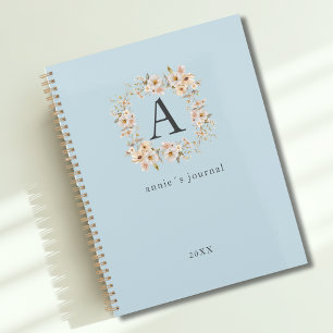 Custom Boho Floral Monogram Blue Planner