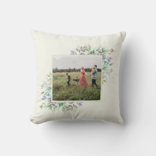 Custom Boho Floral Photo Botanical Sage Green  Cushion