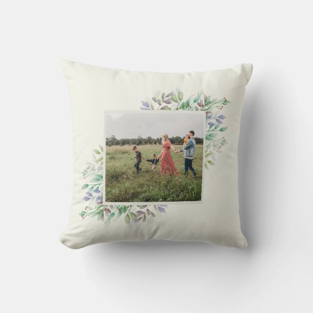 Custom Boho Floral Photo Botanical Sage Green  Cushion (Front)