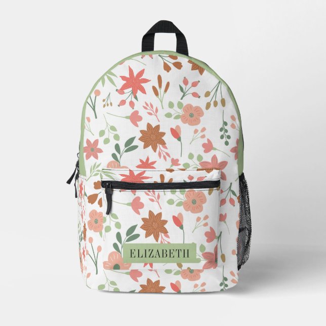 Custom Boho Florals Flowers Back to School Printed Backpack (Front)