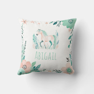Custom Boho Horse Pillow Pastel Green