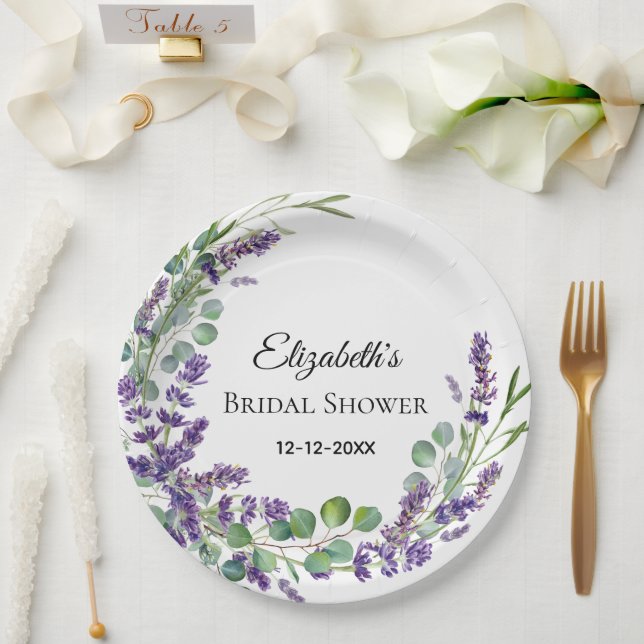 Custom Boho Lavender Eucalyptus Bridal Shower  Paper Plate (Wedding)