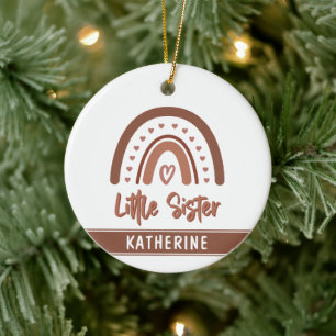 Custom Boho Little Sister Rainbow Matching Ceramic Tree Decoration