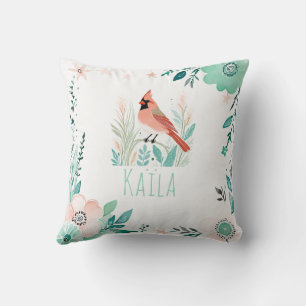 Custom Boho Northern Cardinal Pillow Pastel Green 