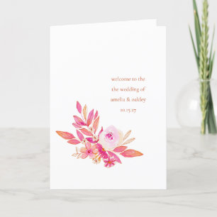 Custom Boho Pink Orange Floral Chic Custom Wedding Programme