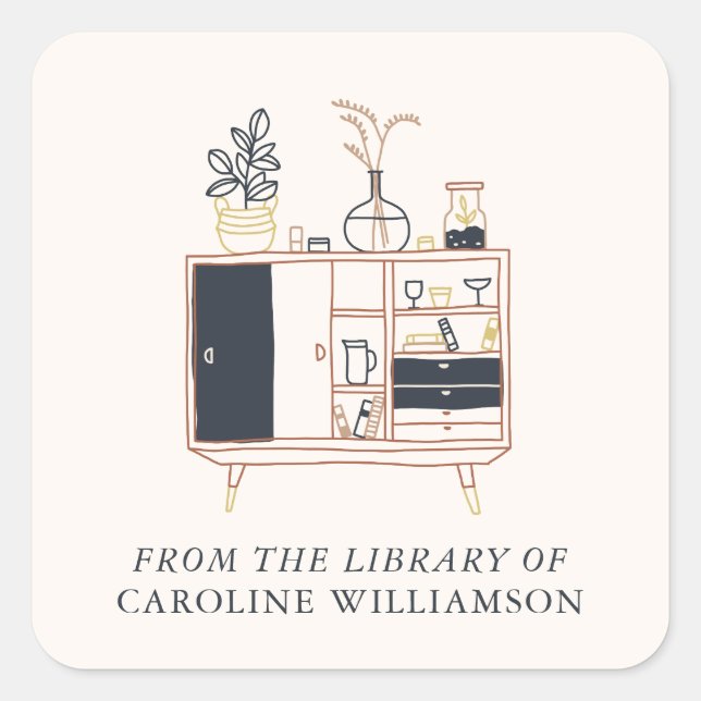 Custom Boho Plants From The Library of Bookplate Square Sticker (Front)