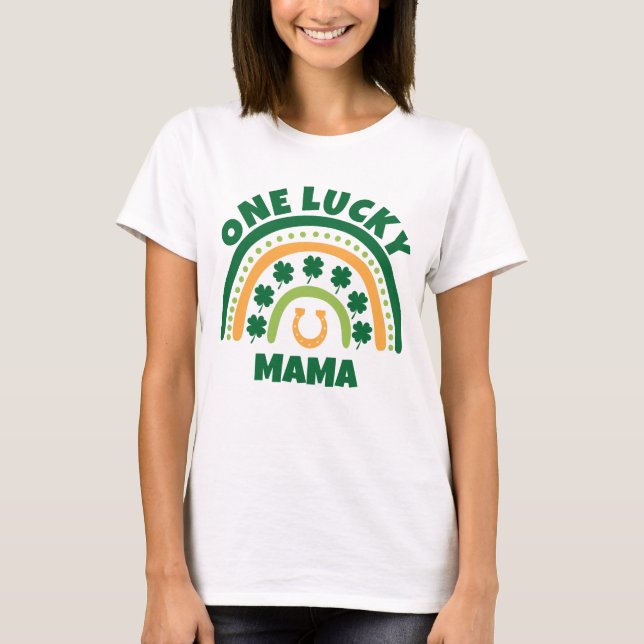 Custom boho rainbow One lucky mama T-Shirt (Front)