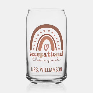Custom Boho Rainbow OT Occupational Therapist Can Glass