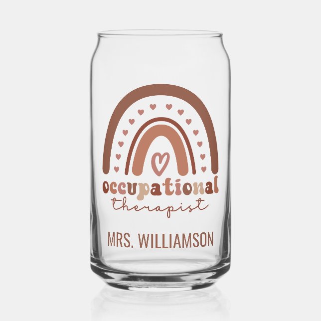 Custom Boho Rainbow OT Occupational Therapist Can Glass (Front)