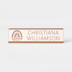 Custom Boho Rainbow OT Occupational Therapist Desk Name Plate