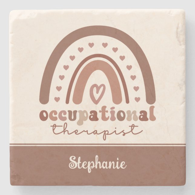 Custom Boho Rainbow OT Occupational Therapist Stone Coaster (Front)