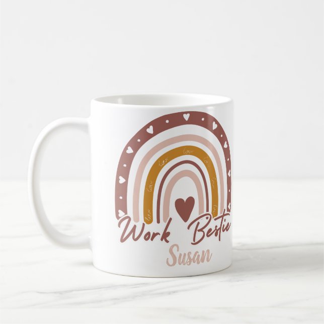 Custom Boho Rainbow Work Bestie Personalised Coffee Mug (Left)