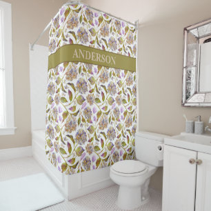 Custom Boho Rustic Leaves Print Shower Curtain
