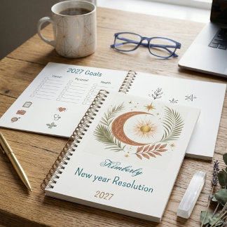 Custom Boho Sun Moon New Year Resolution 2027 Notebook