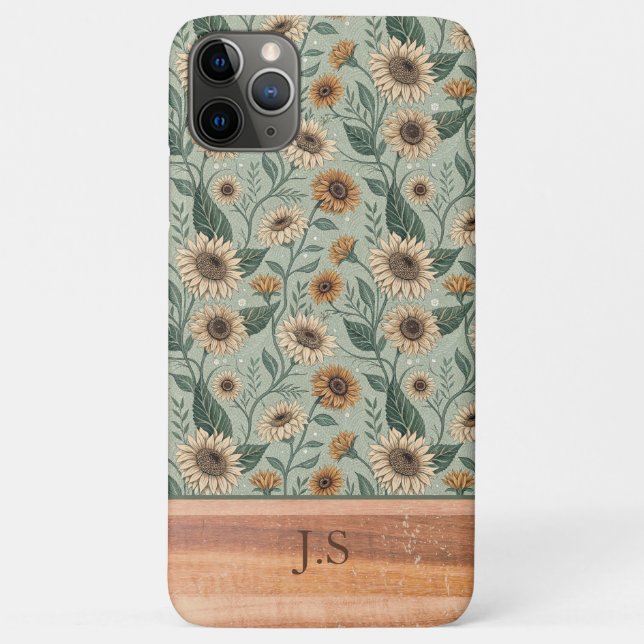 Custom Boho Sunflowers Wood Effect Case-Mate iPhone Case (Back)
