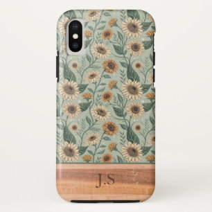 Custom Boho Sunflowers Wood Effect iPhone XS Case