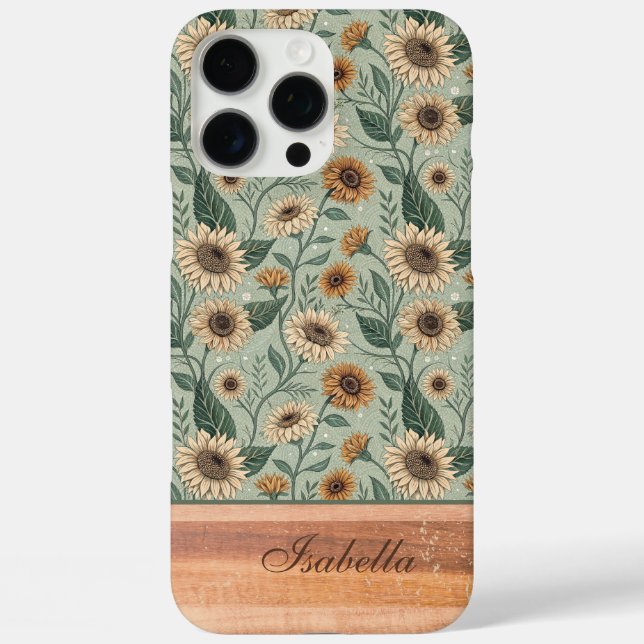 Custom Boho Sunflowers Wood Effect Case-Mate iPhone Case (Back)