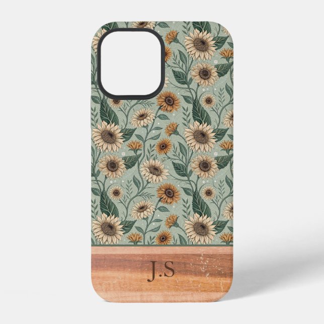 Custom Boho Sunflowers Wood Effect iPhone Case (Back)