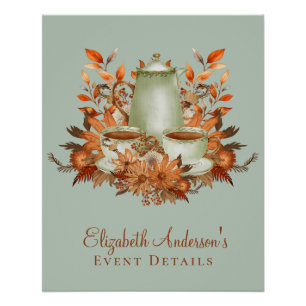 Custom Boho Terracotta Floral Sage Tea Party Favou Poster