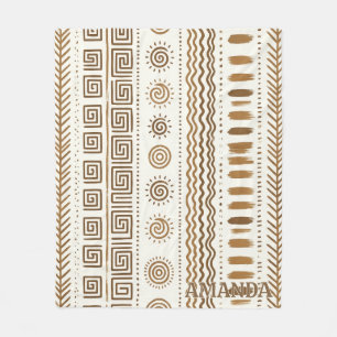 Custom Boho Tribal Folk Art Geometric Brown Fleece Blanket
